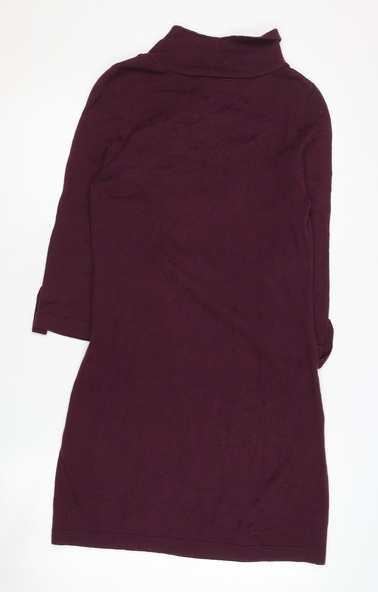 Wallis Women's Purple Knit Dress S 3/4 Sleeve Cowl Neck