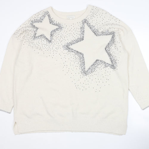 Monsoon White XL Women's Star Sequin Pullover Jumper