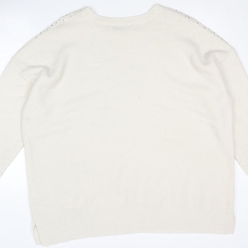 Monsoon White XL Women's Star Sequin Pullover Jumper