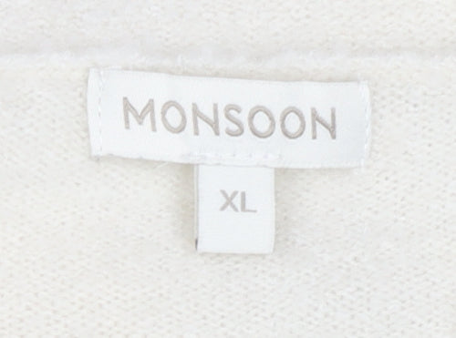 Monsoon White XL Women's Star Sequin Pullover Jumper