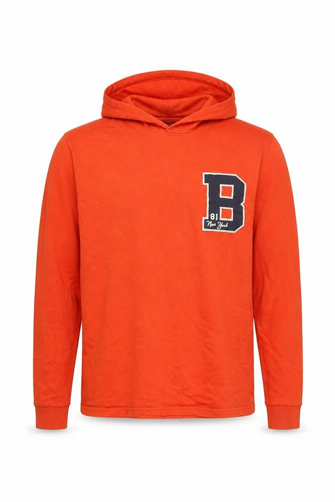 Front view of Mango Men’s Orange L Pullover Hoodie with Logo