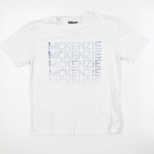 McKenzie Boys White Graphic T-Shirt, Size 12-13, Casual Cotton