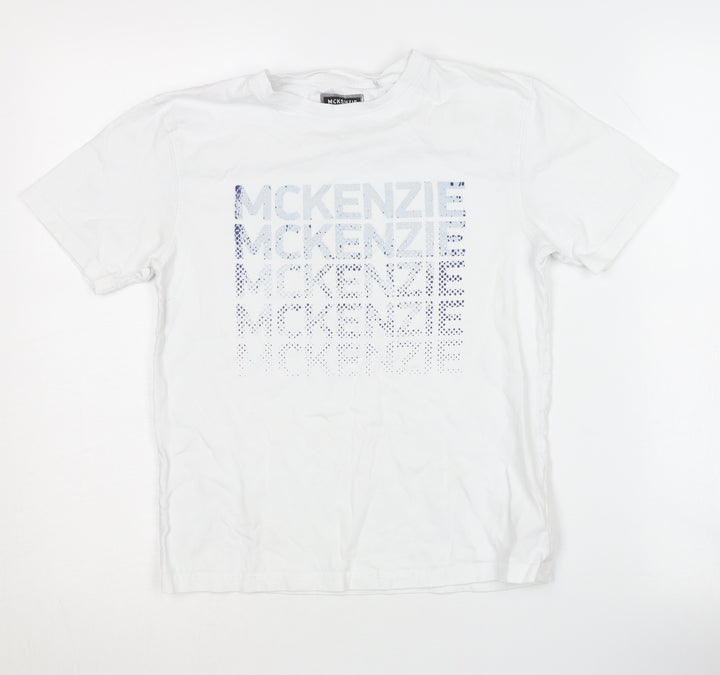 McKenzie Boys White Graphic T-Shirt, Size 12-13, Casual Cotton
