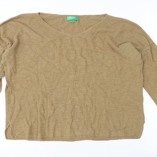 Benetton Women's Beige Pullover Jumper V-Neck S