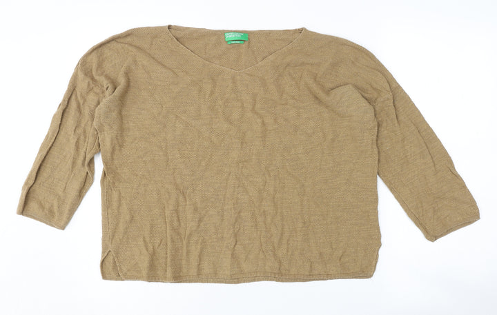 Benetton Women's Beige Pullover Jumper V-Neck S