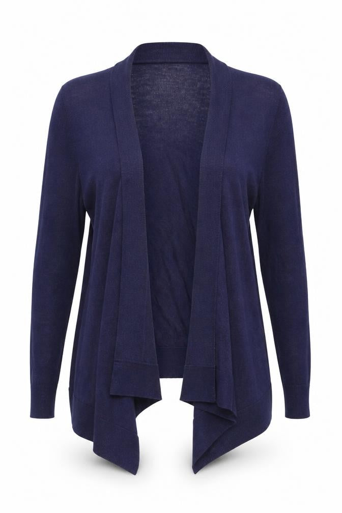 Front view of Autograph Women's Blue Open Front Cardigan, size 8, Wool Blend