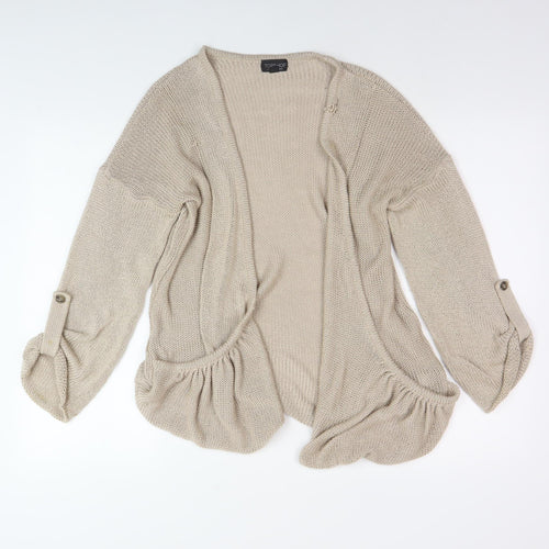 Topshop Women Beige Long Sleeve Open Front Cardigan Size 8