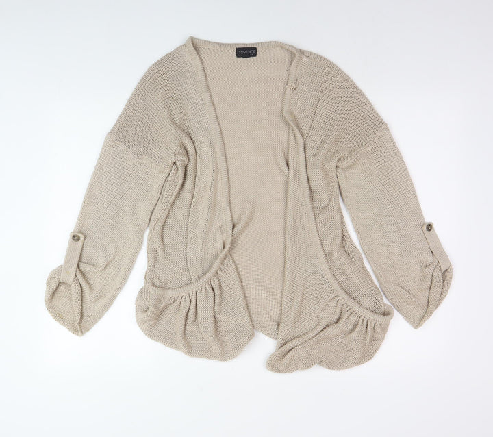 Topshop Women Beige Long Sleeve Open Front Cardigan Size 8