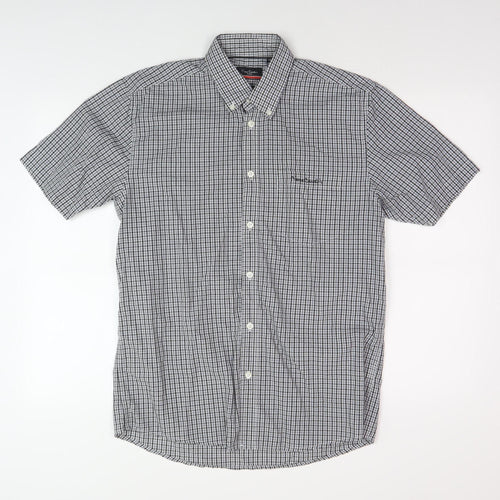 Pierre Cardin Men's M Black Check Short Sleeve Shirt