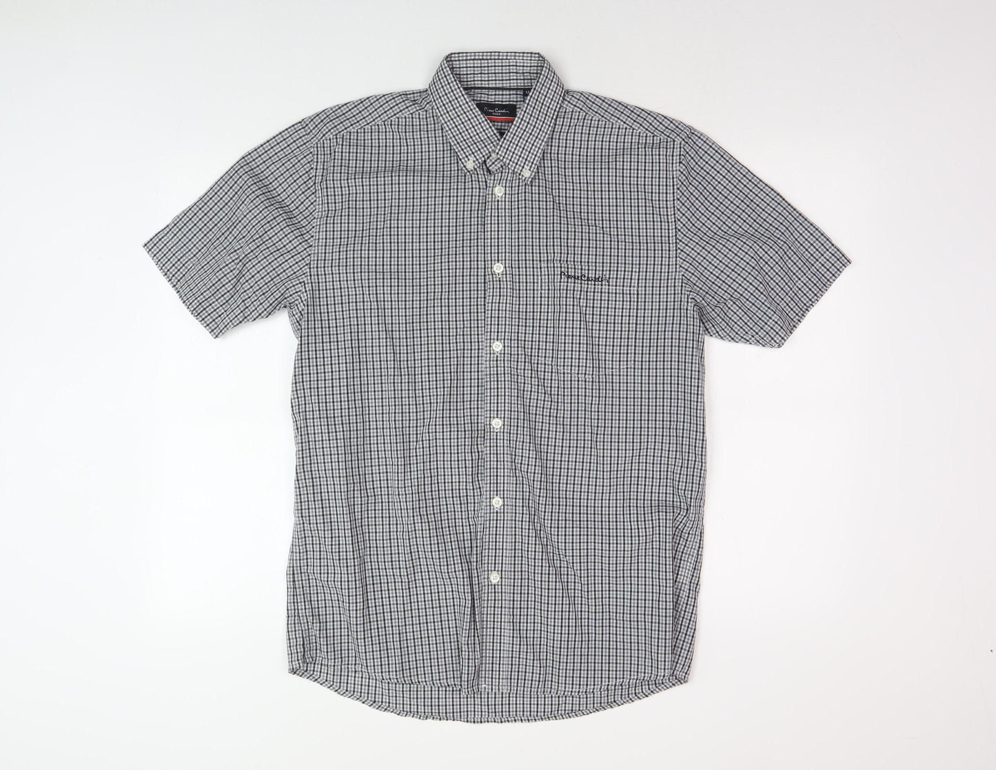 Pierre Cardin Men's M Black Check Short Sleeve Shirt