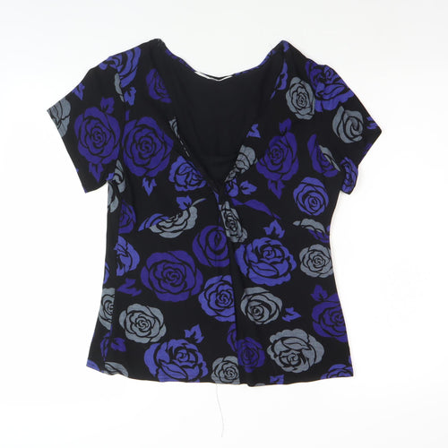 J. Taylor Women's Black Blue Floral Blouse Size 16