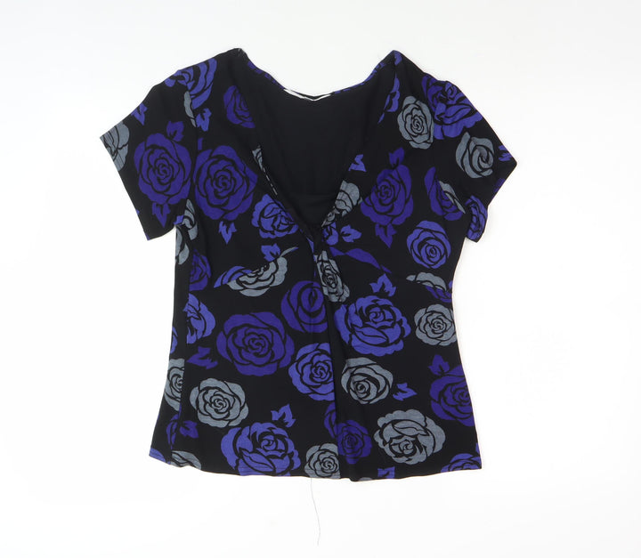 J. Taylor Women's Black Blue Floral Blouse Size 16