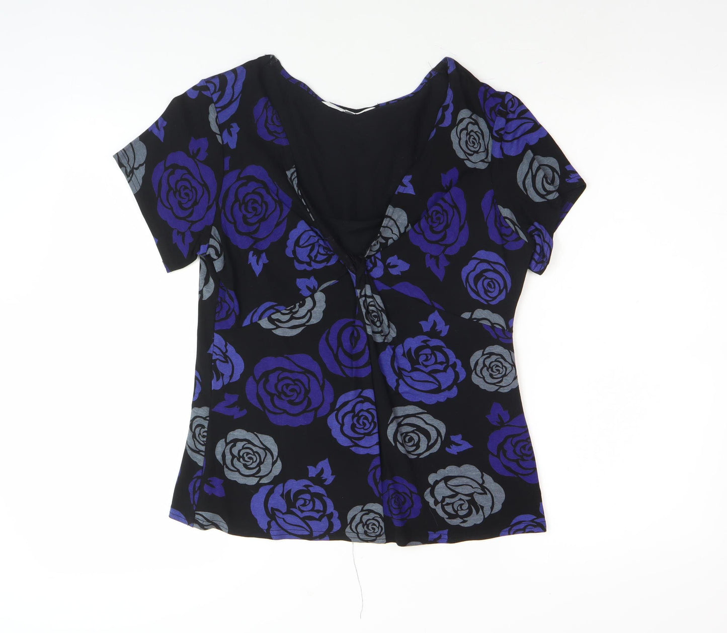 J. Taylor Women's Black Blue Floral Blouse Size 16