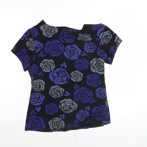 J. Taylor Women's Black Blue Floral Blouse Size 16