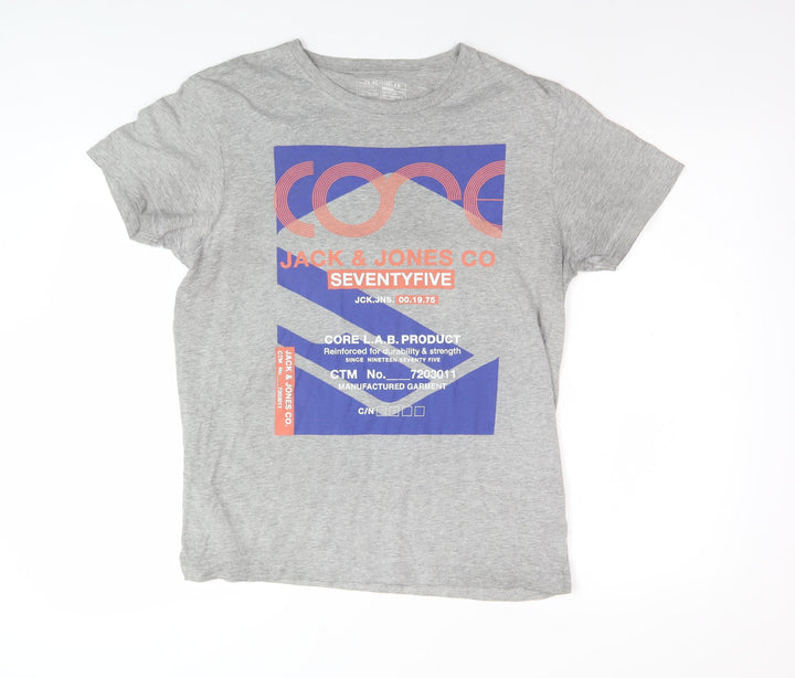 Jack & Jones Men's Grey Graphic Print T-Shirt - L
