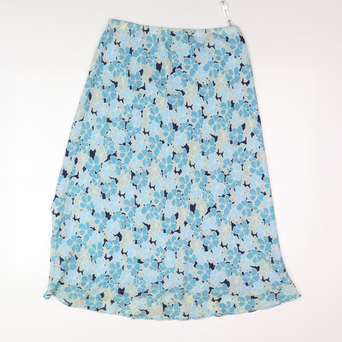 Berkertex Women's Blue Floral Midi A-Line Skirt, Size 12