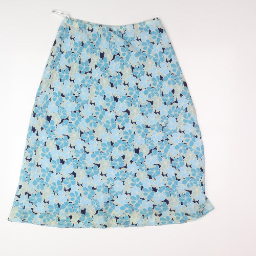 Berkertex Women's Blue Floral Midi A-Line Skirt, Size 12