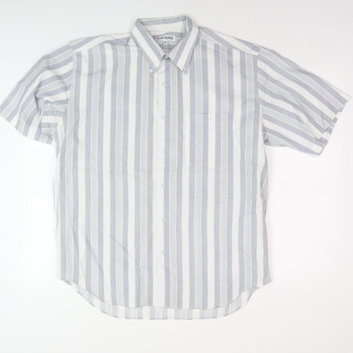 Jean Pierre Men's Grey Striped Short Sleeve Shirt M