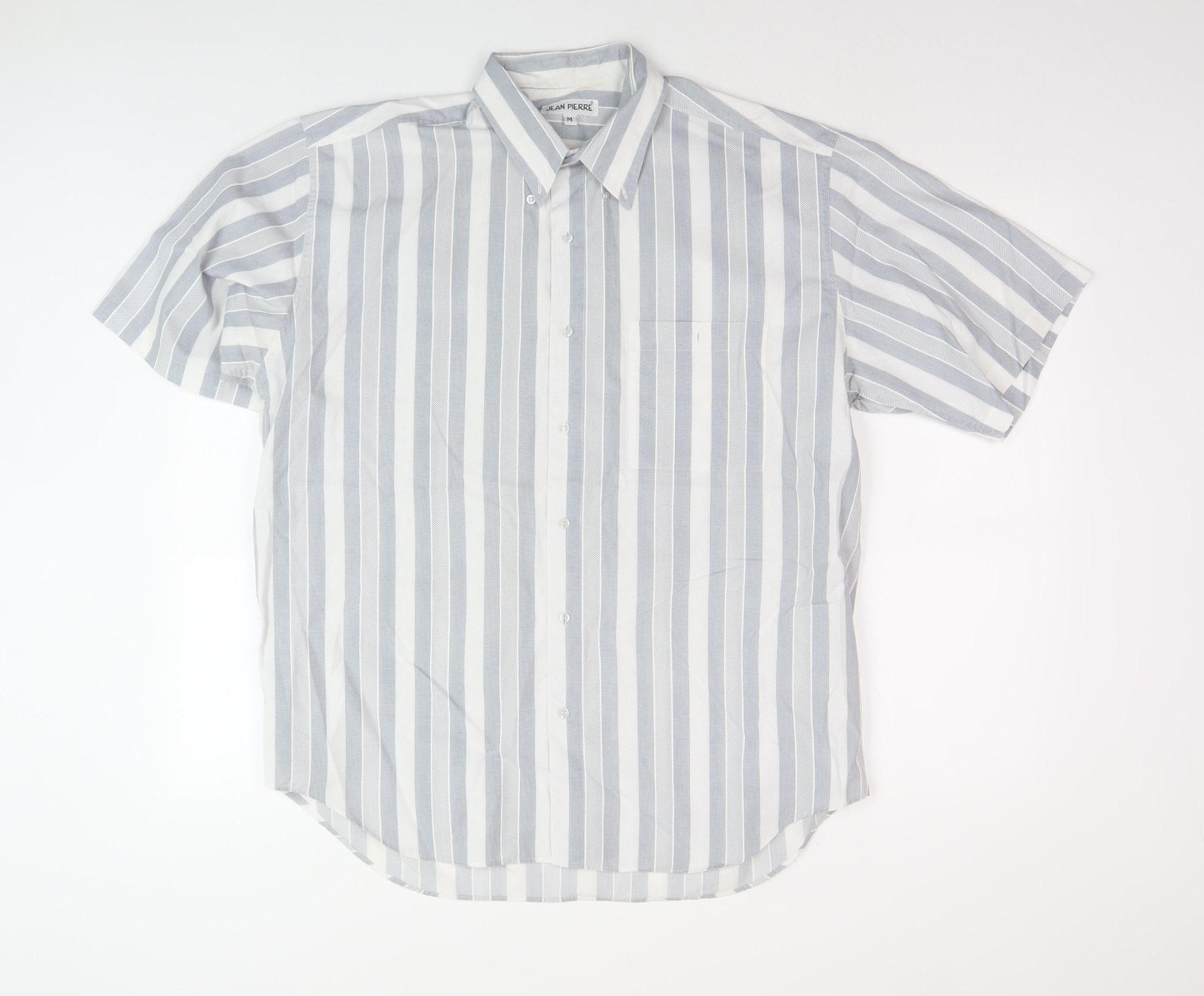 Jean Pierre Men's Grey Striped Short Sleeve Shirt M