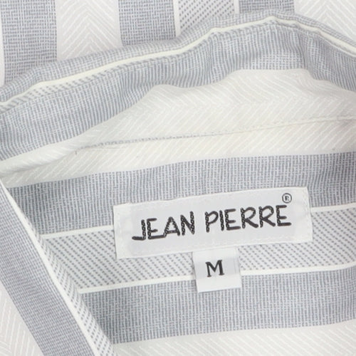 Jean Pierre Men's Grey Striped Short Sleeve Shirt M