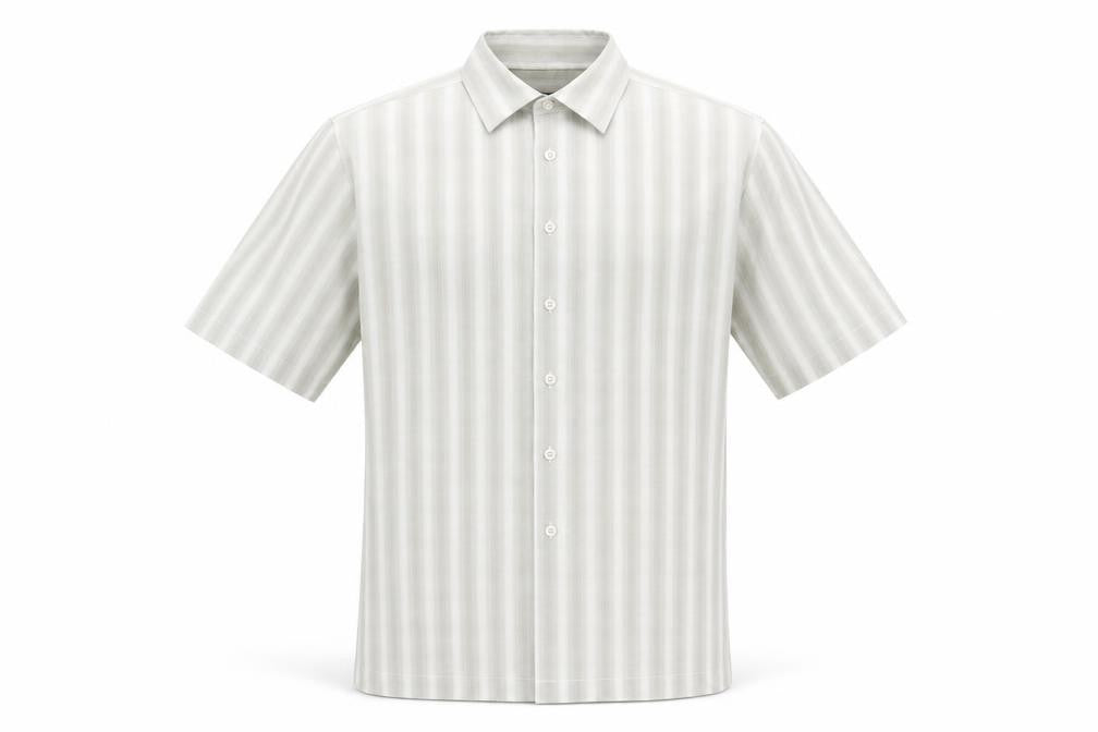 Front view of Le Shark Men's Grey Striped Shirt Short Sleeve, size S