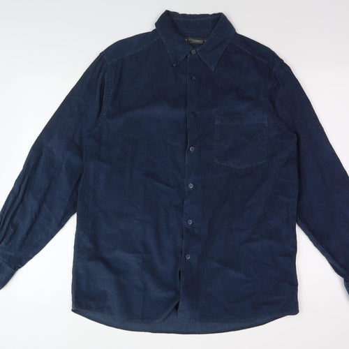 Marks and Spencer Men's Blue Corduroy Long Sleeve Polo M