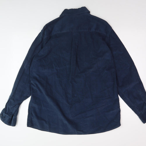 Marks and Spencer Men's Blue Corduroy Long Sleeve Polo M
