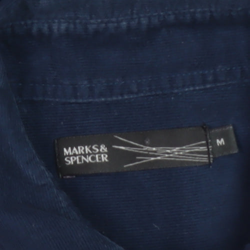Marks and Spencer Men's Blue Corduroy Long Sleeve Polo M