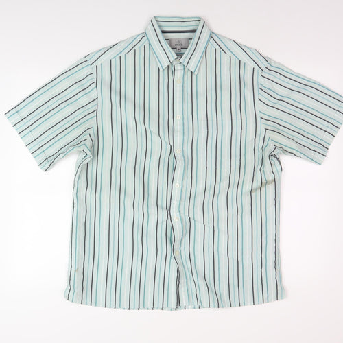 Marks and Spencer Men's Blue Striped Shirt - Medium