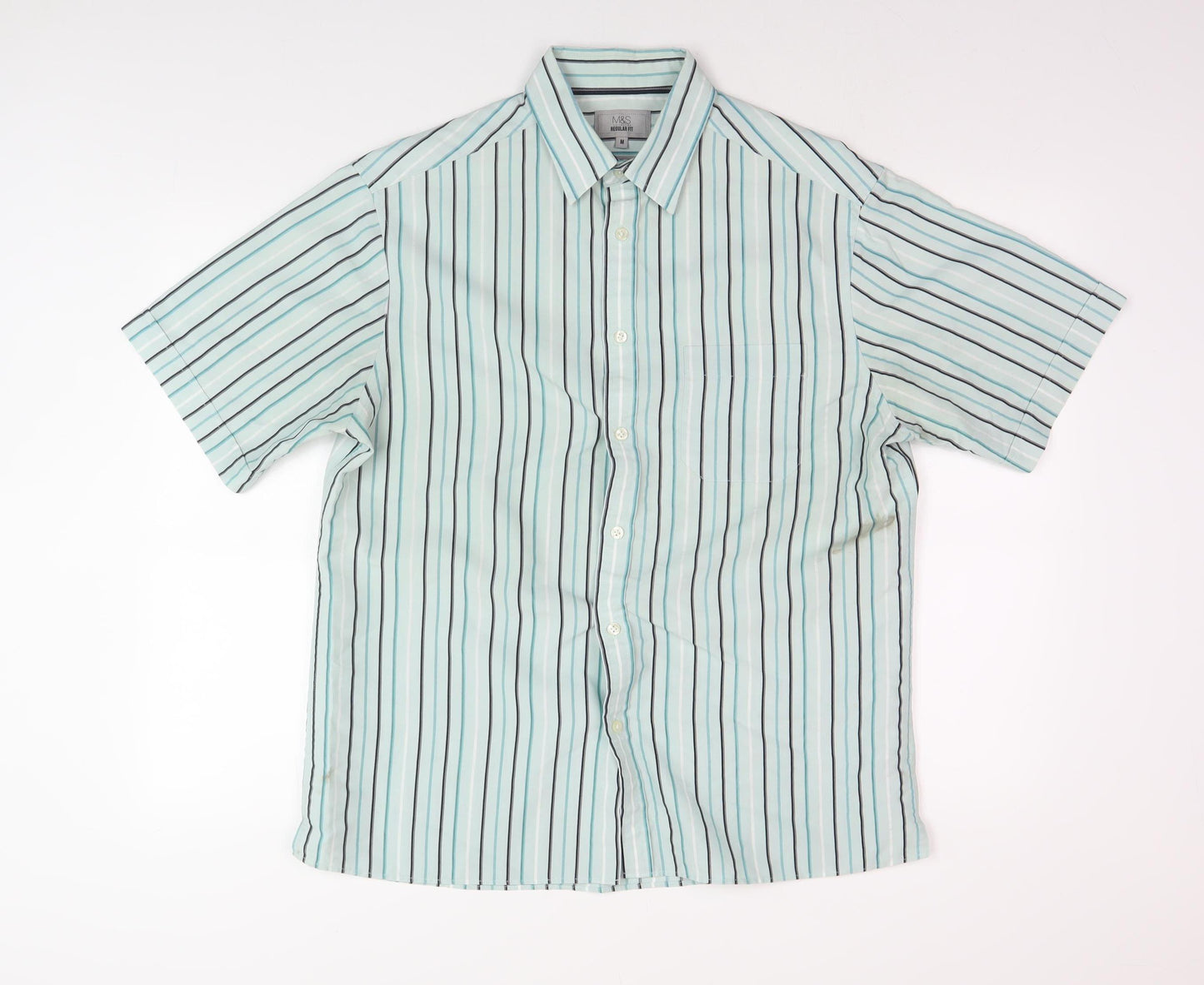 Marks and Spencer Men's Blue Striped Shirt - Medium