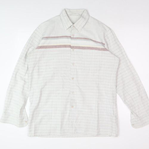Men's White Striped Cotton Button-Up Shirt 16