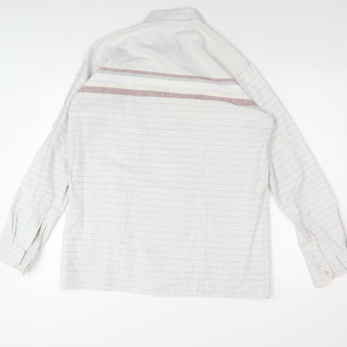 Men's White Striped Cotton Button-Up Shirt 16