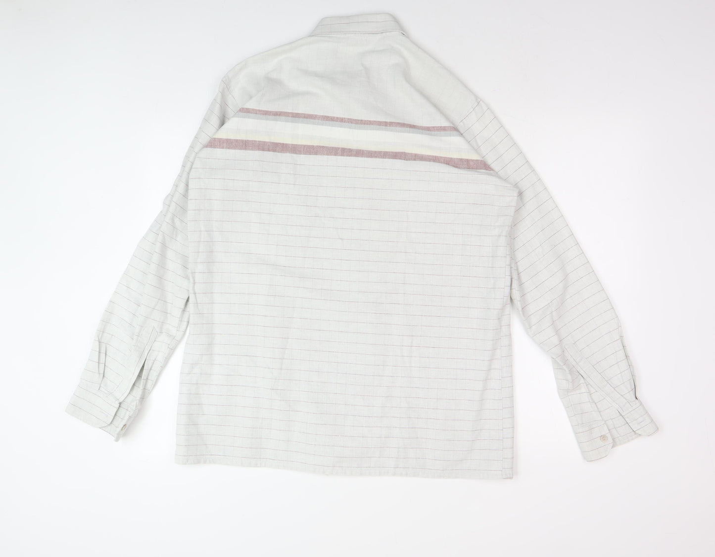 Men's White Striped Cotton Button-Up Shirt 16