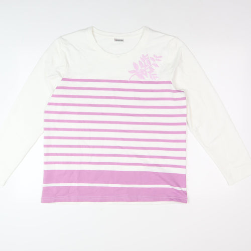 Damart Women's White Striped Cotton Long Sleeve Top