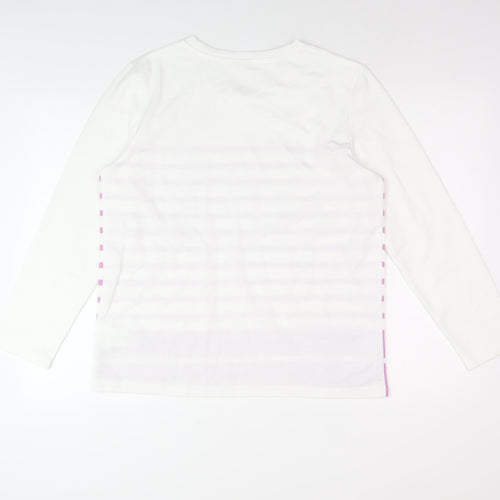 Damart Women's White Striped Cotton Long Sleeve Top
