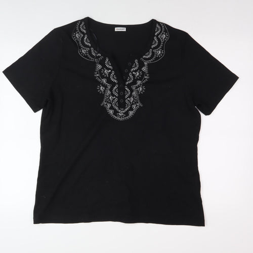 Damart Women's Black Embroidered T-Shirt L