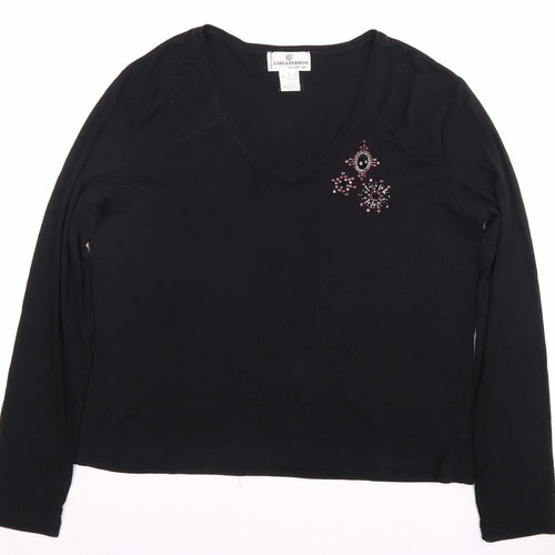 CARLA FERRONI Women's Black Beaded V-Neck T-Shirt L