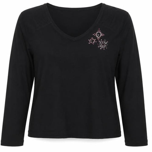 CARLA FERRONI Women's Black Beaded V-Neck T-Shirt L