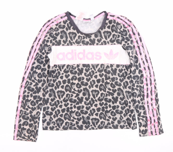 Adidas Girls Grey Pink Animal Long Sleeve Pullover 11-12 Years