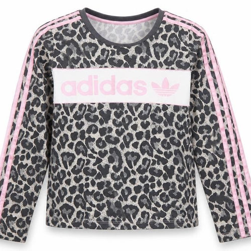 Adidas Girls Grey Pink Animal Long Sleeve Pullover 11-12 Years