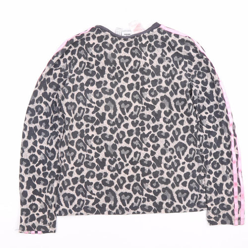 Adidas Girls Grey Pink Animal Long Sleeve Pullover 11-12 Years