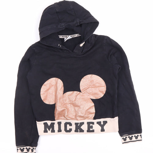 Disney Girls Black Hoodie 9-10 Years Mickey Mouse Pullover