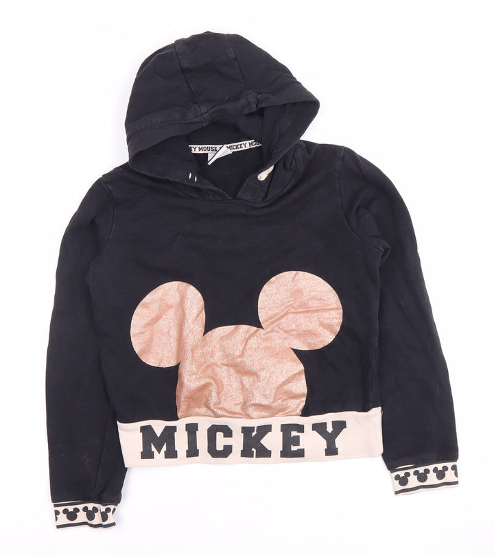 Disney Girls Black Hoodie 9-10 Years Mickey Mouse Pullover