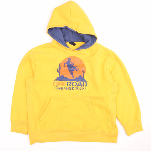 GAP Boys Yellow Pullover Hoodie, Size 10 Years, Motorsport Theme