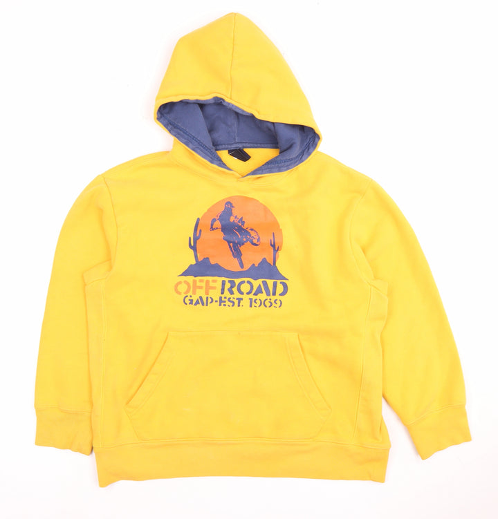 GAP Boys Yellow Pullover Hoodie, Size 10 Years, Motorsport Theme