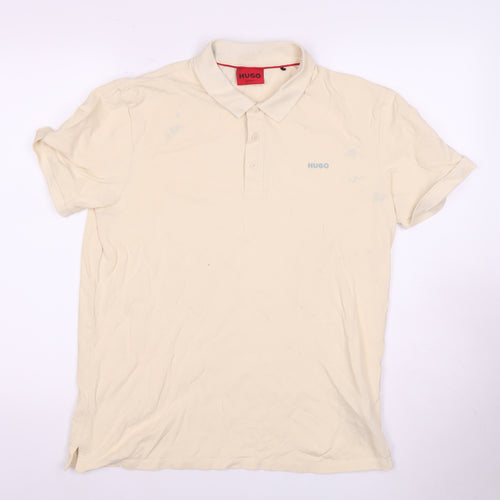 HUGO Men’s Beige Polo Shirt - Regular Fit, Short Sleeve