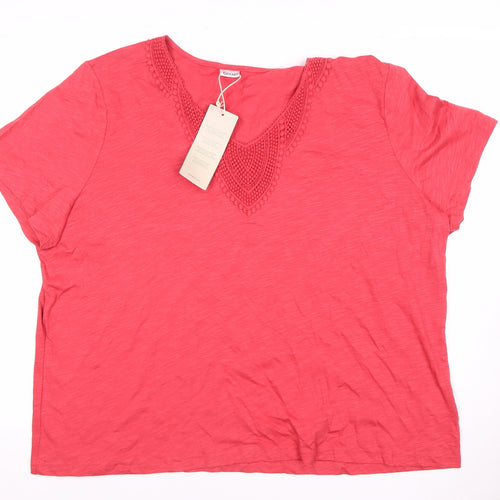 Damart Women's Red V-Neck Short Sleeve T-Shirt