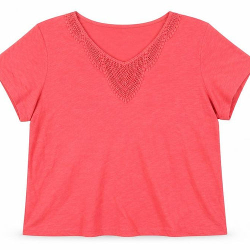 Damart Women's Red V-Neck Short Sleeve T-Shirt