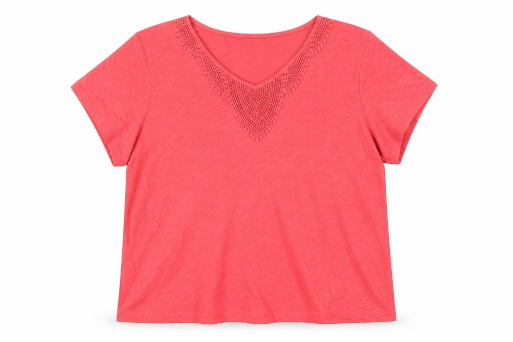 Damart Women's Red V-Neck Short Sleeve T-Shirt