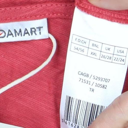 Damart Women's Red V-Neck Short Sleeve T-Shirt